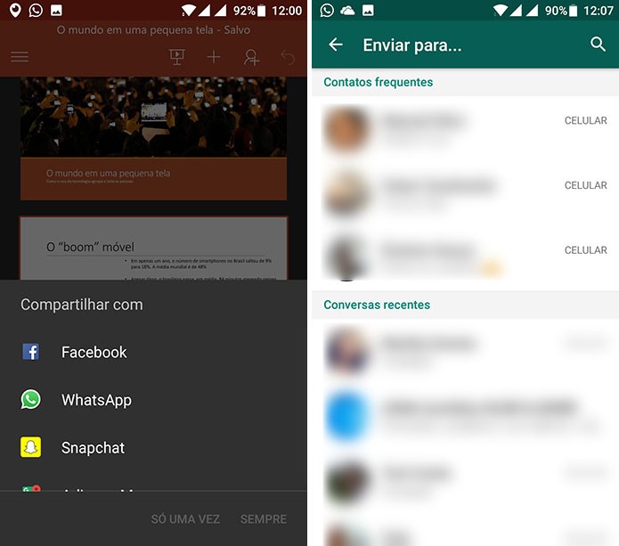 PowerPoint abrirá lista de compartilhamento do Android para que usuário escolha um app (Foto: Reprodução/Elson de Souza)