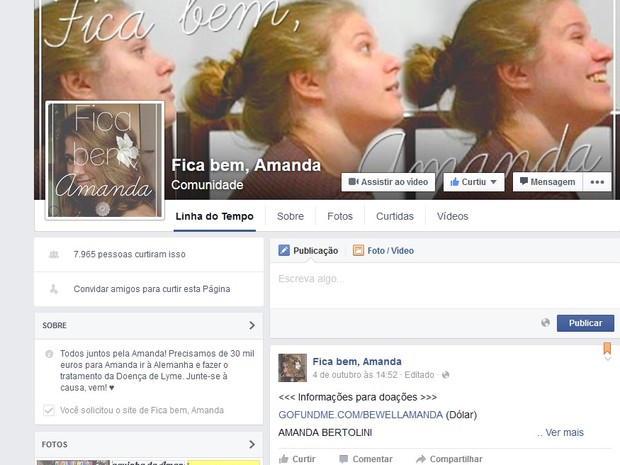 Campanha 'Fica bem, Amanda' criada em uma rede social (Foto: ReproduÃ§Ã£o/ Facebook)