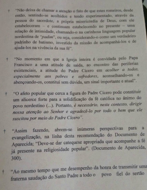 Carta do Vaticano à diocese do Crato (Foto: Reprodução)