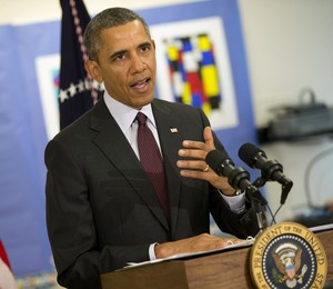Em visita a uma escola de Washington, Barack Obama conversou com jornalistas sobre a crise na Ucrãnia (Foto: AP Photo/Pablo Martinez Monsivais)