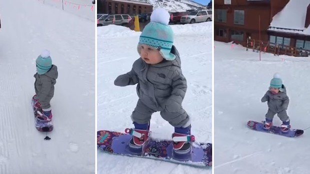 Sloan, 1 ano, aprendendo a esquiar (Foto: Reprodução/YouTube)