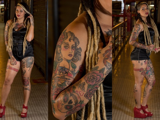 Lila Plantier diz que a tatuagem preferida é a que ganhou de seu marido, uma rosa (Foto: Flávio Moraes/G1)