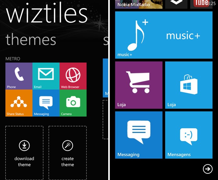 Wiztiles permite substituir live tiles originais (à direita) por novas com design diferente e mesmas funções (à esquerda) (Foto: Reprodução/Elson de Souza)