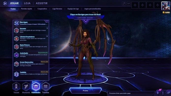 Heroes of the Storm possui menus simples (Foto: Reprodução / Dario Coutinho)