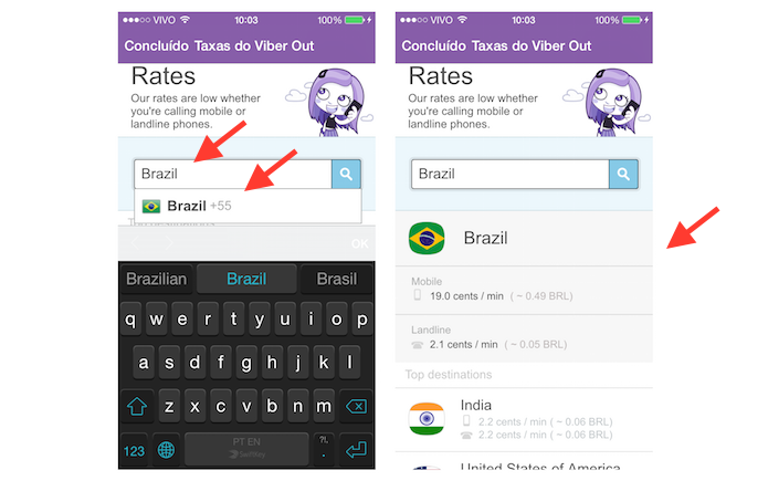 Obtendo as tarifas do Viber Out no Brasil (Foto: Reprodução/Marvin Costa)