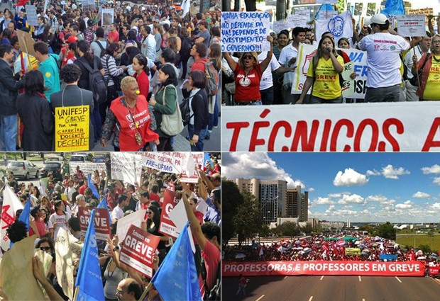 Manifestações de professores, servidores técnicos e estudantes das instituições federais em São Paulo, Mato Grosso, Minas Gerais e no Distrito Federal (Foto: G1)