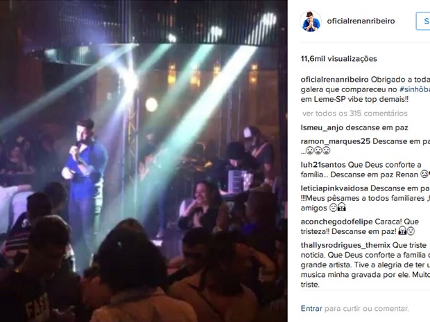 Última postagem do cantorRenan Ribeiro  é trecho de show em Leme (Foto: Reprodução/Instagram)