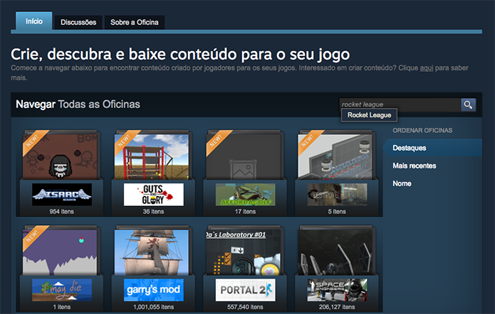 Busque pelo Rocket League na Oficina do Steam (Foto: Reprodução/Murilo Molina)