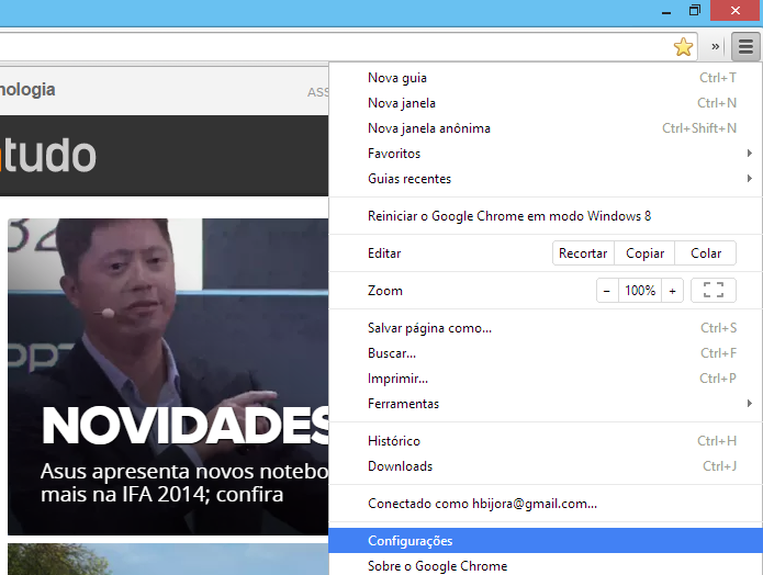 Acesse as configurações do Chrome (Foto: Reprodução/Helito Bijora)