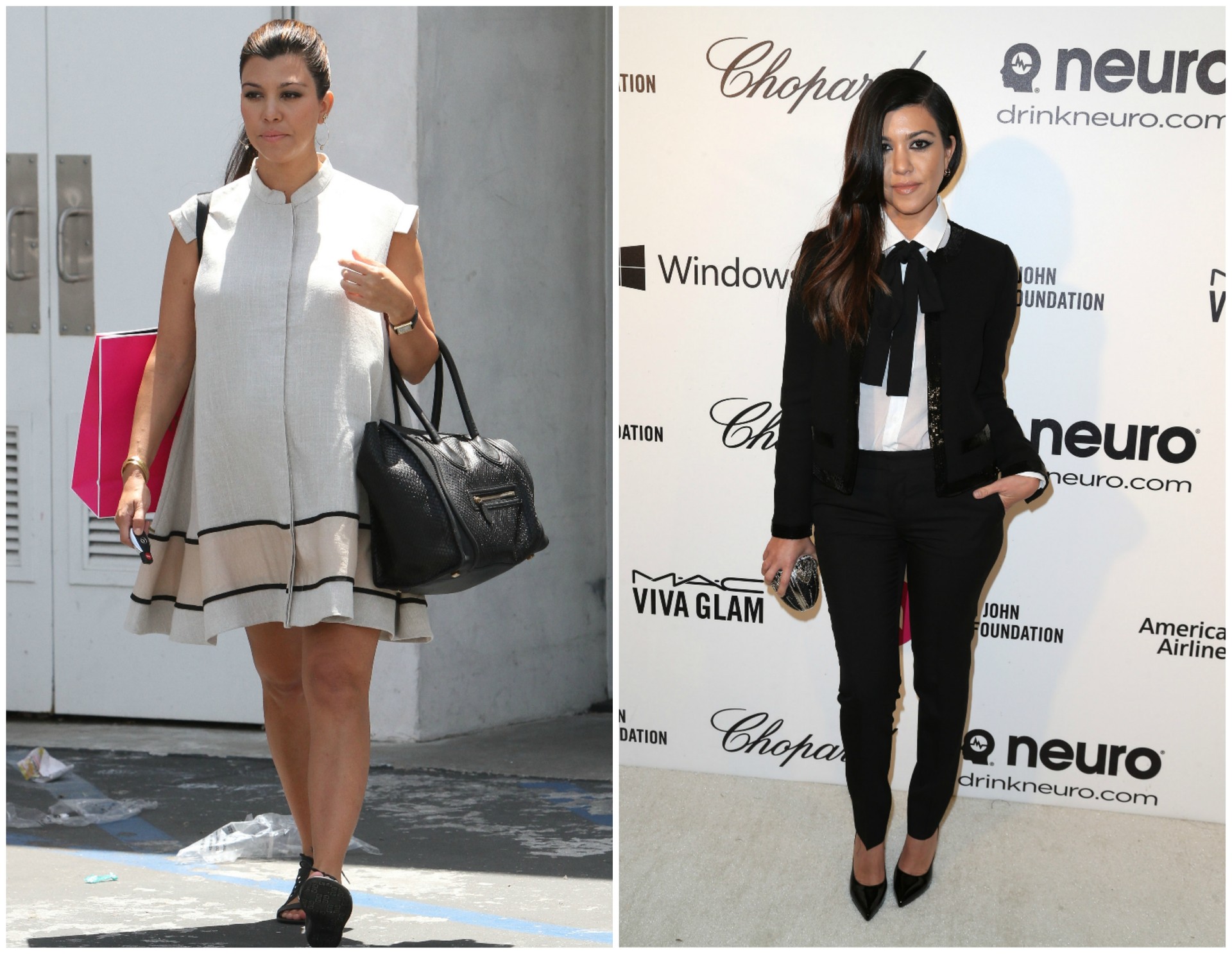 Kourtney Kardashian em maio de 2012 (à esq.) e em março de 2014. Ela deu à luz Penelope em julho de 2012. (Foto: Getty Images)