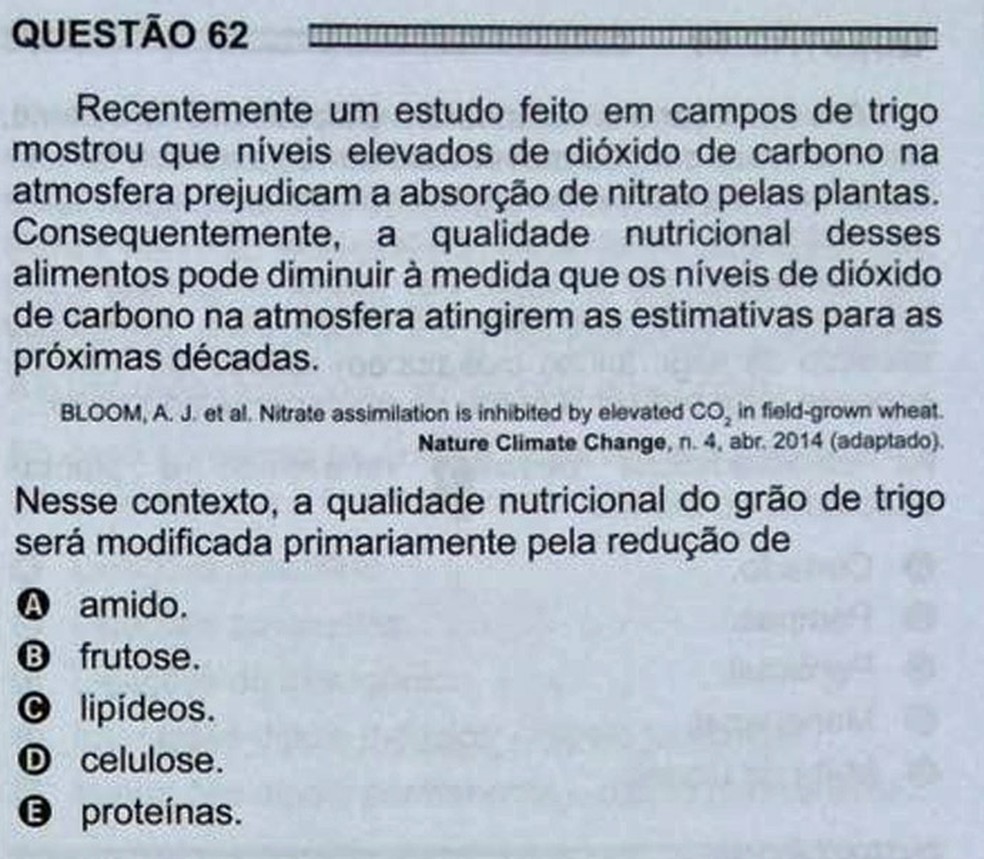 ENEM 2016 - 1º DIA - PROVA BRANCA - QUESTÃO 62 (Foto: G1 )