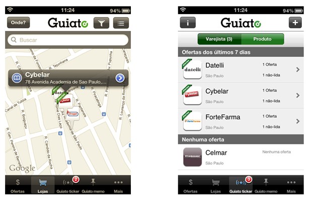Telas do aplicativo da Guiato para iOS (Foto: Reprodução)