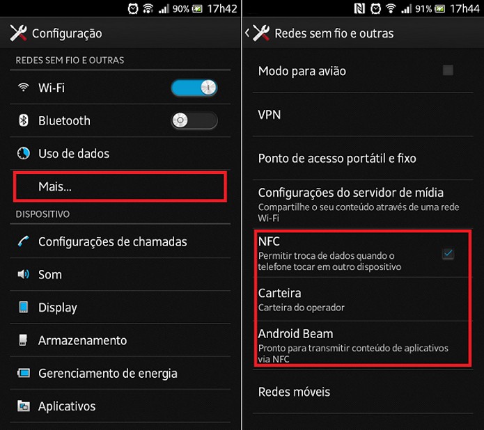 Tela para acessar as configurações do smarphone e ativar o NFC no Android (Foto: Reprodução/Lucas Pinheiro) Tela para acessar as configurações do smarphone e ativar o NFC no Android (Foto: Reprodução/Lucas Pinheiro)