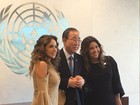 Daniela Mercury e Malu Verçosa posam com Ban Ki-moon na ONU