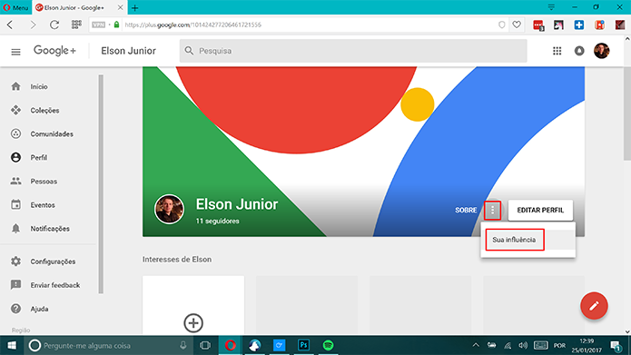 Google Plus tem atalho para estatísticas do perfil na versão web (Foto: Reprodução/Elson de Souza)