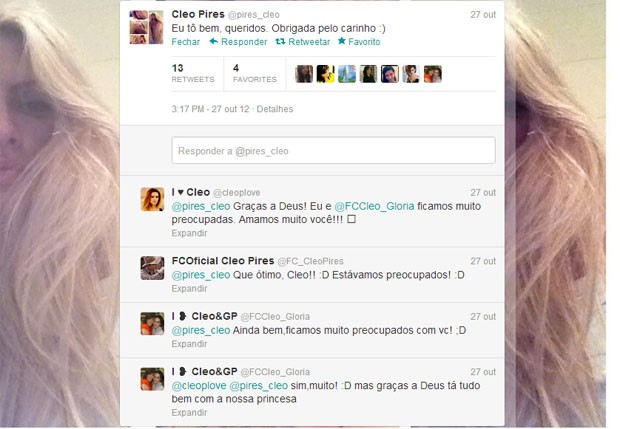 Cleo Pires responde aos seguidores no Twitter sobre seu estado de saúde (Foto: Reprodução)