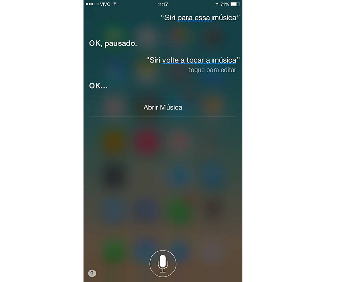 Usuário pode pausar e retomar música com a Siri (Foto: Reprodução/Aline Jesus)