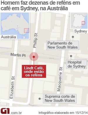 mapa lindt cafe sydney (Foto: Arte/G1)