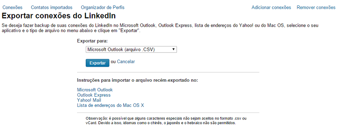 LinkedIn recolocou ferramenta de exportar dados no ar (Foto: Reprodução/Thiago Barros)