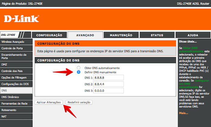 Configuração de servidor DNS no roteador D-Link (Foto: Reprodução/Helito Bijora)