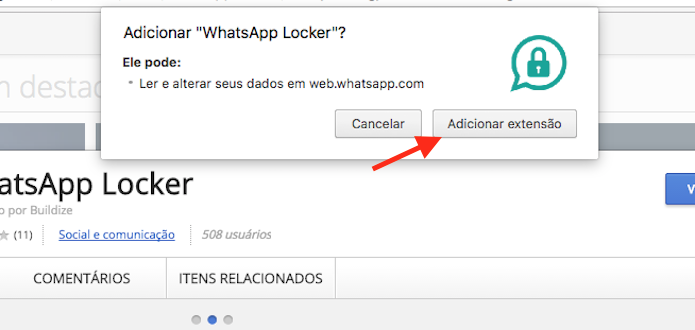 Opção para instalar o WhatsApp Locker no Google Chrome (Foto: Reprodução/Marvin Costa)
