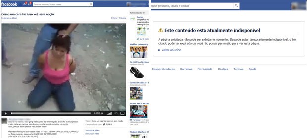Reprodução de página do Facebook que mostra vídeo de mulher sendo decapitada; imagens foram tiradas do ar (Foto: Reprodução/Facebook)