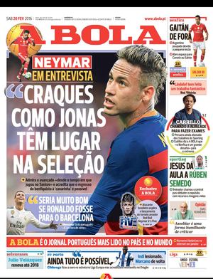 Neymar em entrevista ao jornal A Bola (Foto: Reprodução)