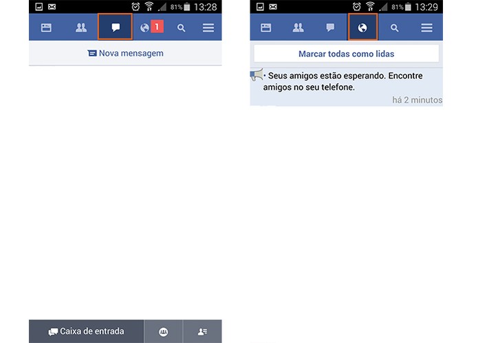 Acesse suas mensagens pessoais e notificações no Facebook Lite (Foto: Reprodução/Barbara Mannara)