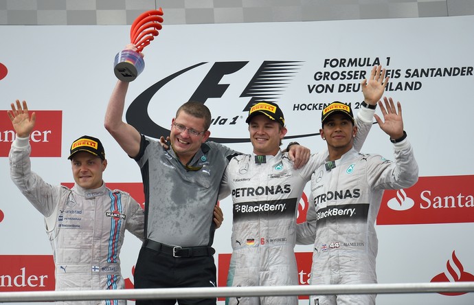 Nico Rosberg, Lewis Hamilton e Valtteri Bottas no pódio do GP da Alemanha (Foto: Getty Images)