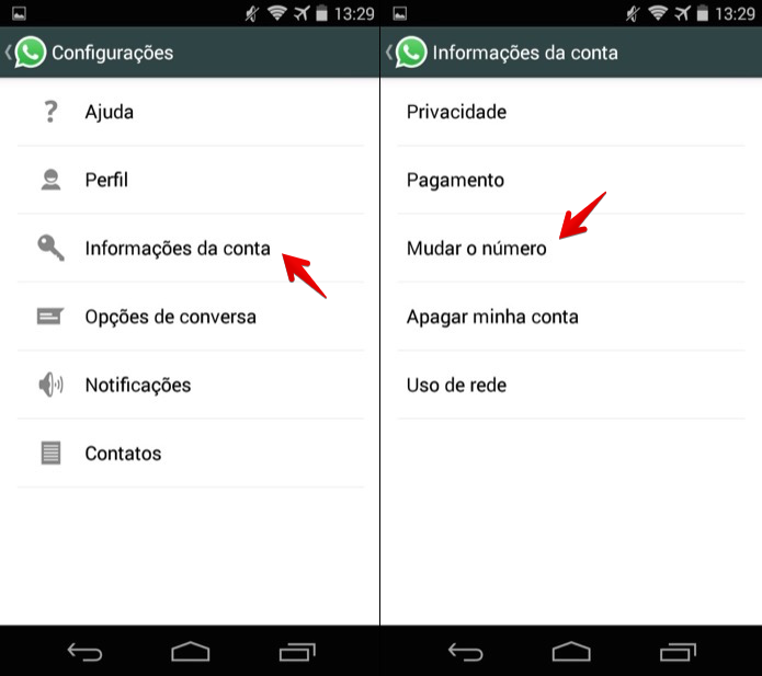 Alterando o número do WhatsApp