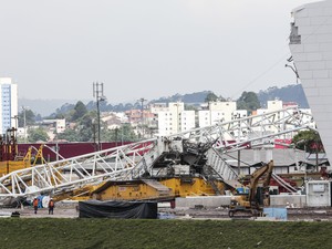 Local do acidente no estádio do Corinthians em São Paulo (Foto: Miguel Schincariol/AFP)