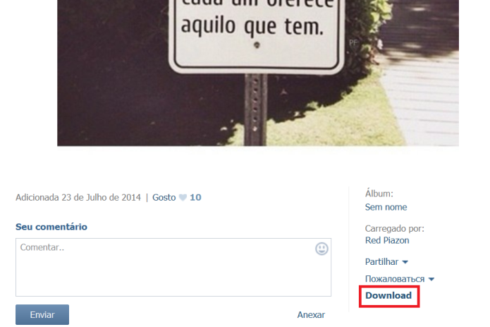 Fazendo o download da foto da comunidade para o computador (Foto: Reprodução/Lívia Dâmaso)