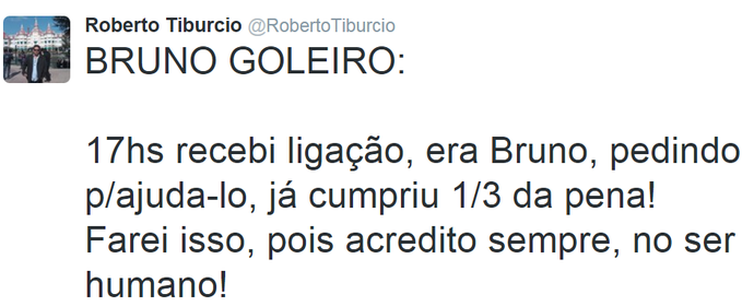 Pelo Twitter, empresário afirma que pretende ajudar Bruno a sair da prisão (Foto: Reprodução/Twitter)