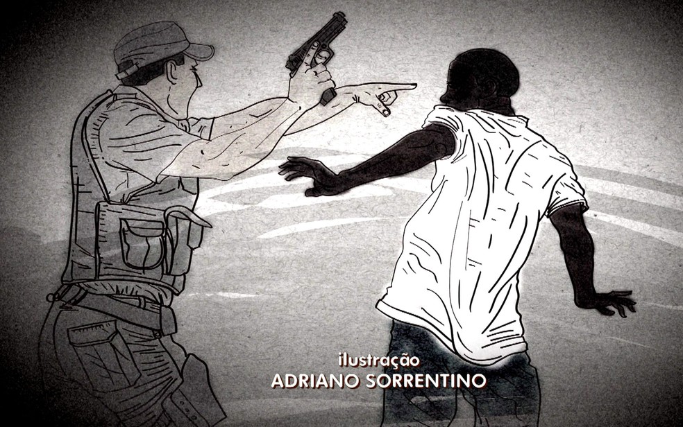 Policial armado abordou o suspeito, algemou e mandou a foto pelo celular (Foto: TV Globo/Reprodução)