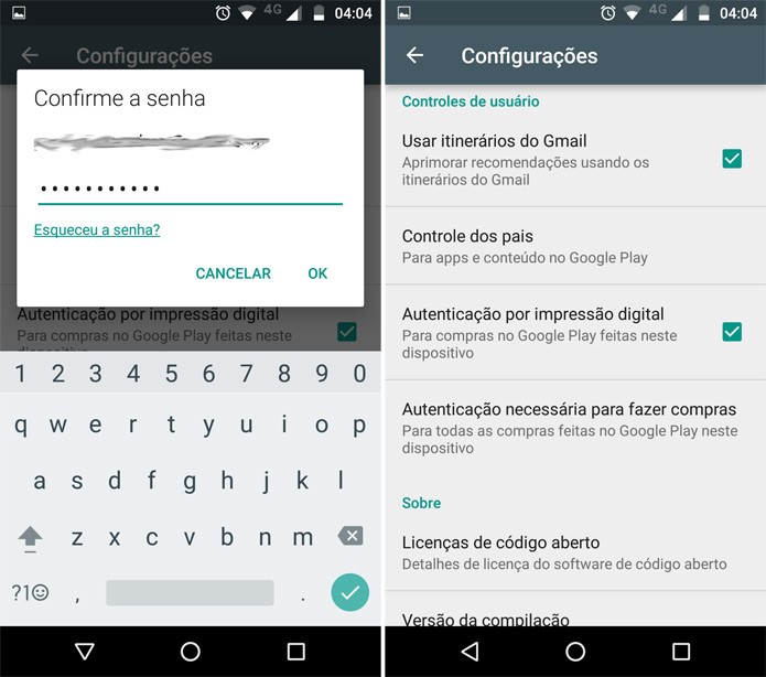 Para finalizar, digita a senha de sua conta Google (Foto: Reprodução)