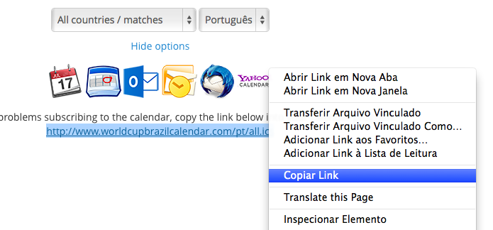 Copie o link do calendário (Foto: Reprodução/Helito Bijora)