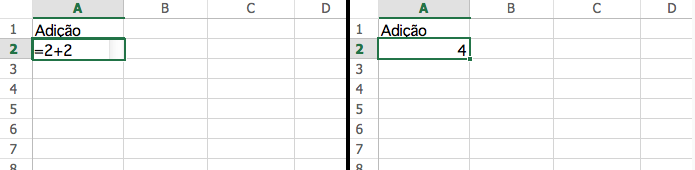 Digitando uma formula simples de adição no Execel (Foto: Reprodução/Edivaldo Brito)