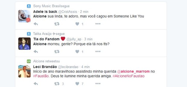 Comentários sobre Alcione no Twitter (Foto: Reprodução/Twitter)