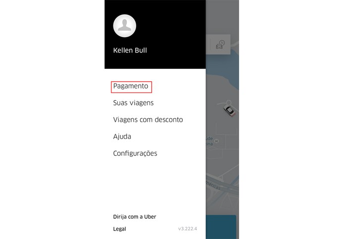 Uber: selecione a aba pagamentos para conferir se há possiblidade de pagar em dinheiro (Foto: Reprodução/Anna Kellen Bull) Uber: selecione a aba pagamentos para conferir se há possiblidade de pagar em dinheiro (Foto: Reprodução/Anna Kellen Bull)