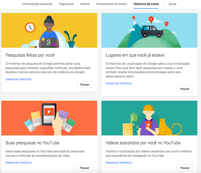 Gerencio o histórico de tudo que é registrado na sua conta Google (Foto: Reprodução/Edivaldo Brito)