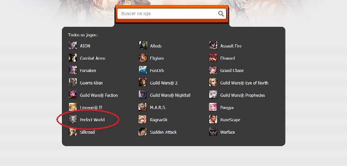 Selecione o game Perfect World (Foto: Reprodução / João Moura)
