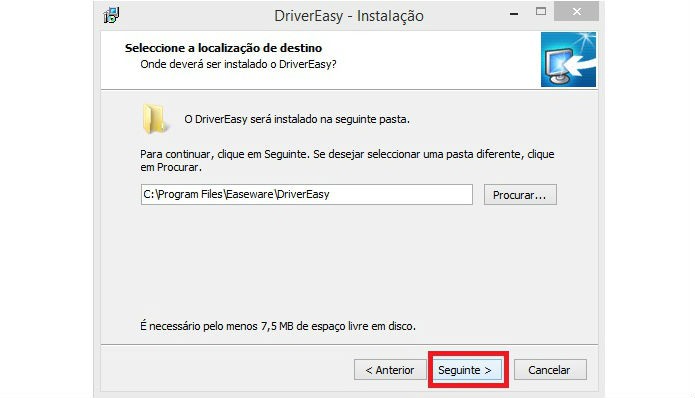 Escolha a a pasta onde o arquivo será descompactado
