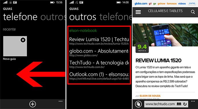 Internet Explorer exibe abas abertas no computador na guia Outros para que usuário acesse páginas (Foto: Reprodução/Elson de Souza)