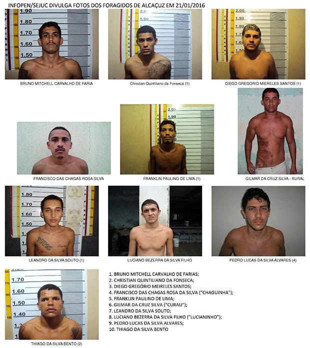 Sejuc divulgou foto de 10 fugitivos de Alcaçuz. Nenhum foi recapturado (Foto: Divulgação/Sejuc)