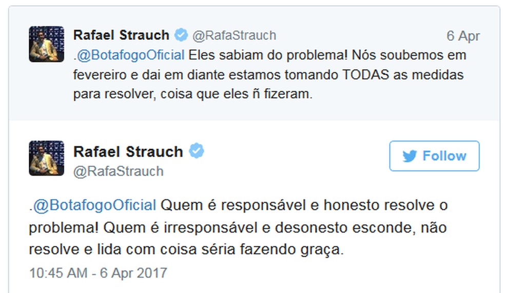 Vice-presidente de administração do Fla, Rafael Strauch rebate no twitter (Foto: Reprodução)
