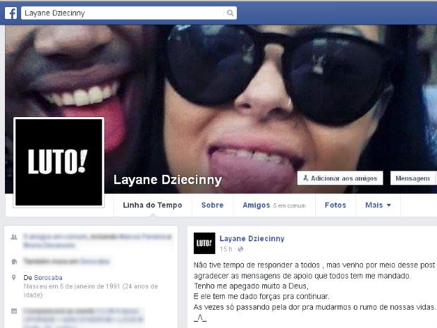 Layane relatou últimos momentos com Pedro e desabafos no Facebook (Foto: Reprodução / Facebook)