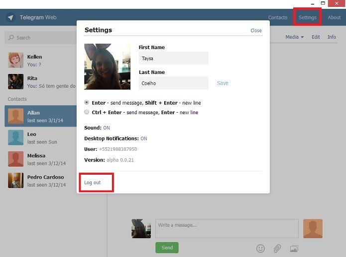 Para se desconectar do serviço, vá em Settings (Reprodução/Taysa Coelho)