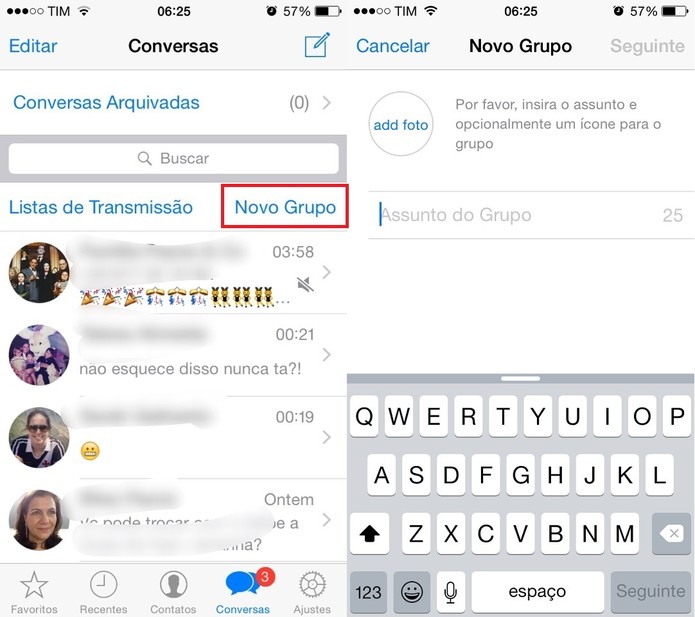 Crie grupos de conversas no Whatsapp (Foto: Reprodução/Juliana Pixinine) Crie grupos de conversas no Whatsapp (Foto: Reprodução/Juliana Pixinine)