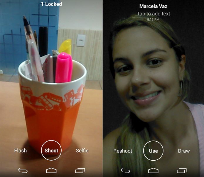 Interface de captação de imagem e vídeo do Slingshot (Reprodução/ Marcela Vaz)