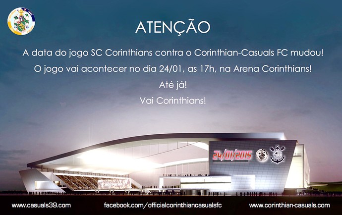 Amistoso entre Corinthians e xará inglês muda de data em janeiro